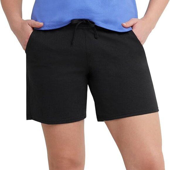 Hanes Women's Jersey Pocket Shorts Drawstring Cotton Medium Shorts 7" Inseam - Picture 2 of 4